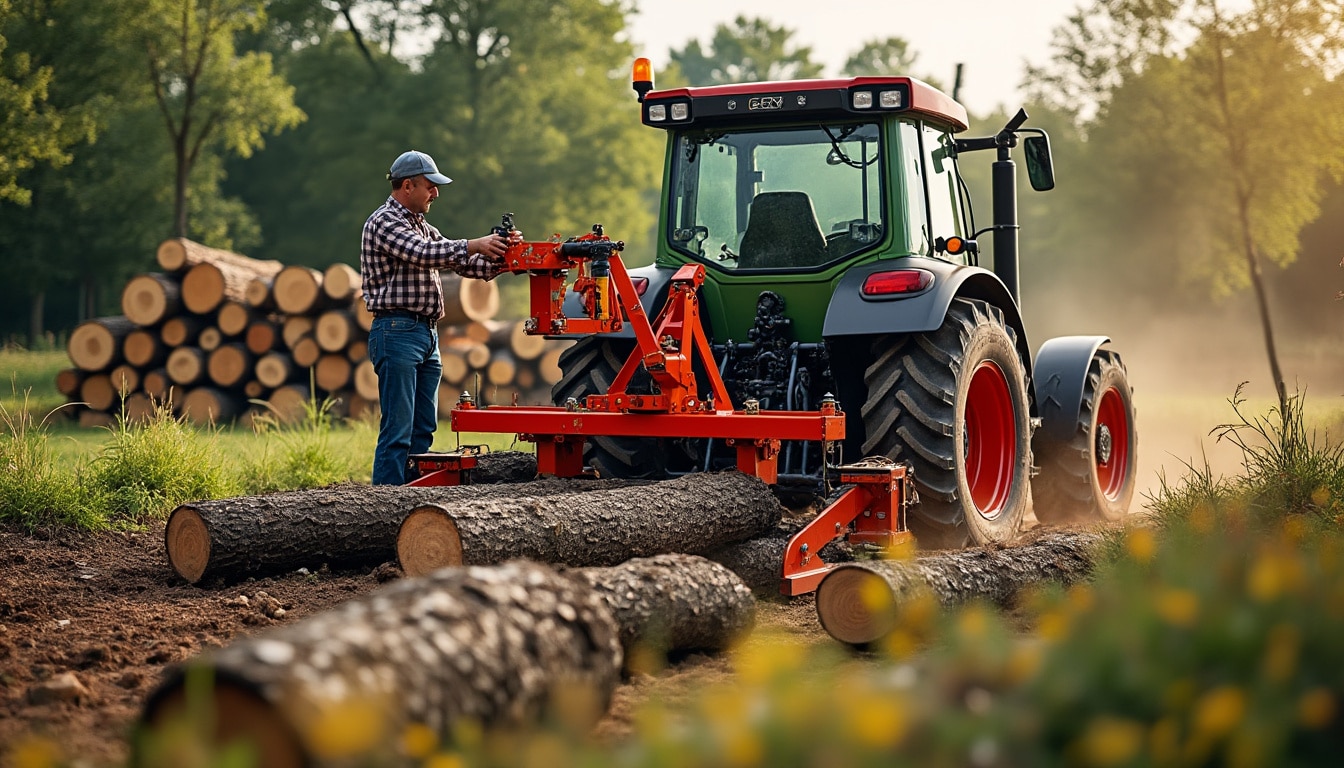 Illustration: Comprendre le fonctionnement d’une scie à bûche montée sur prise de force de tracteur